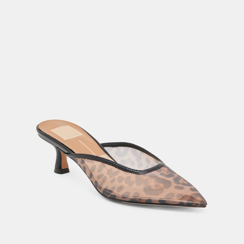 Dolce Vita Cleo Heels Mules Dark Leopard Mesh 7 - Picture 3 of 8
